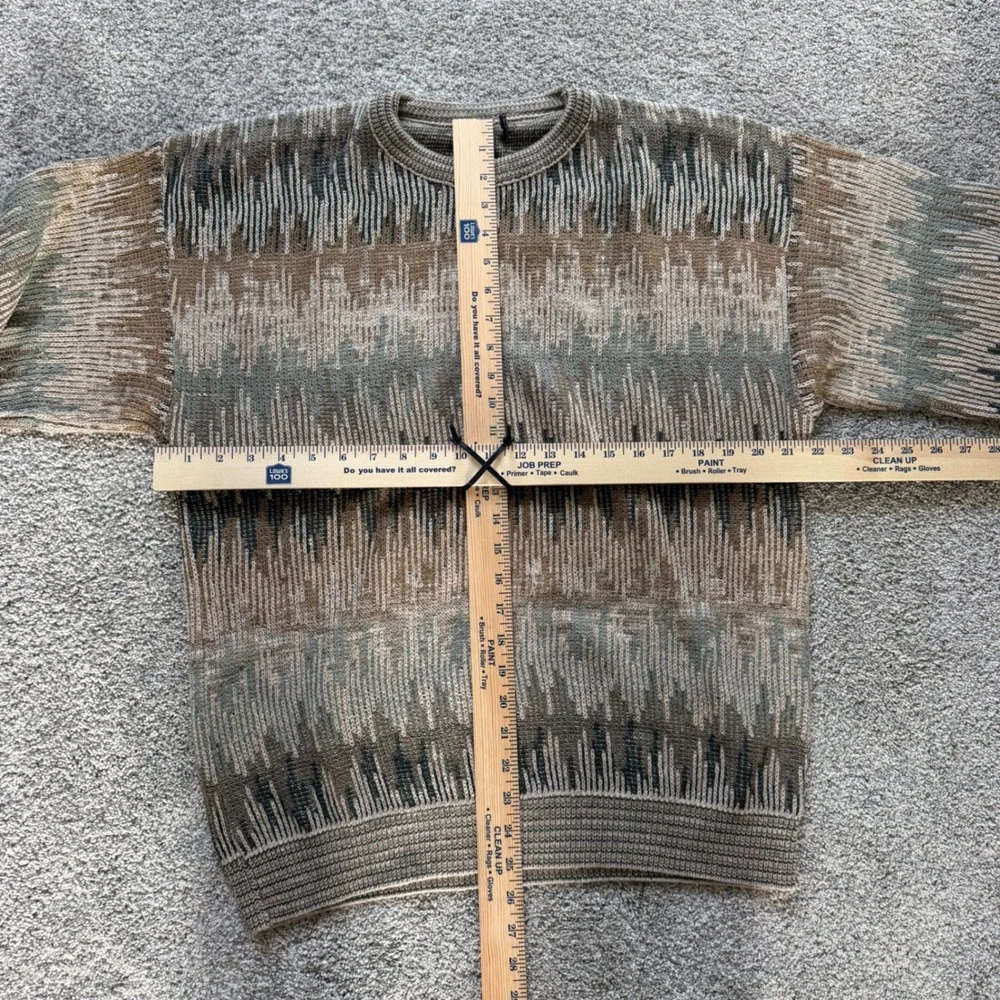 Vintage Abstract Geometric Knit Crewneck Sweater Earth Tones Brown Grey Large
